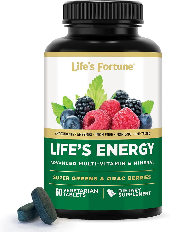 Life's Energy Advanced Daily Multivitamin for Men & Women, Energy & Immune Support Supplement with Super Greens - Antioxidants & Enzymes - Iron Free, Vegetarian, 120 Tablets by Life's Fortune