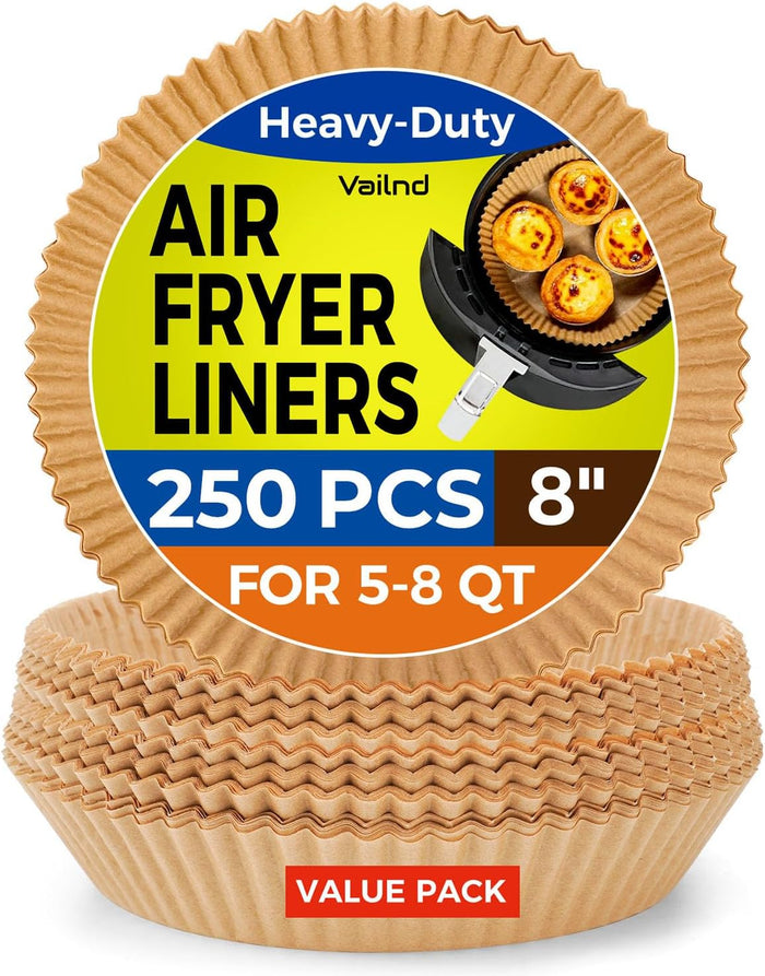 Air Fryer Paper Liners, 125Pcs Parchment Paper, Air Fryer Liners Disposable for Microwave, Non-Stick Air Fryer Liner Square Free of Bleach (8IN)