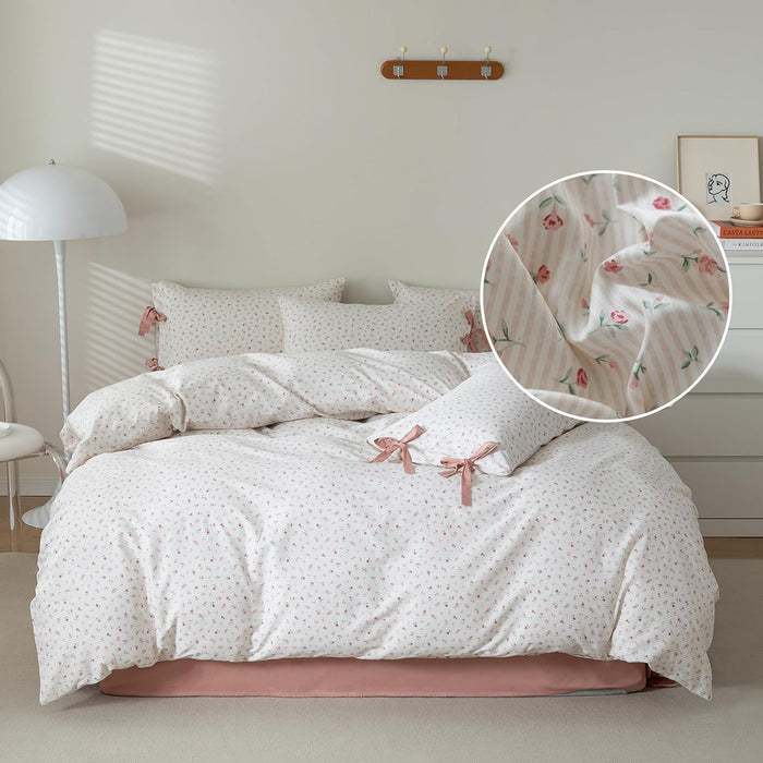 Girl Duvet Cover Twin Pink White Flower Print Bedding Sets Garden Style Floral Comforter Cotton Aesthetic Cover Chic Floral Bedroom Collection 1 Duvet Cover with 2 Pillowcases