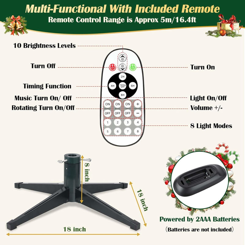9FT Pre-Lit Rotating Artificial Christmas Tree, Deluxe Green PE & PVC Xmas Tree with Remote, Multicolor Musical LED Lights Strip with Flash Modes, Holiday Home Decor