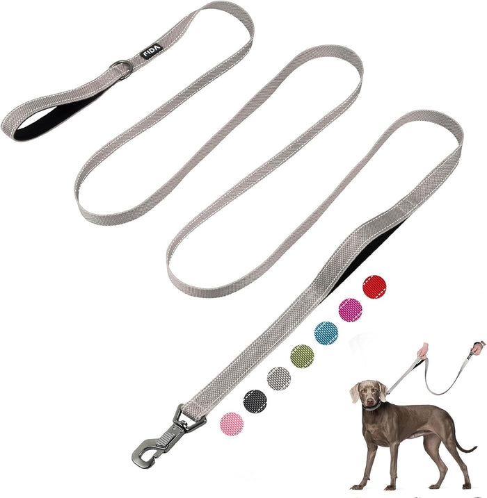 Fida 6 FT Heavy Duty Dog Leash with 2 Comfortable Padded Handles, Traffic Handle & Advanced Easy Snap Hook, Reflective Walking Lead for Large, Medium & Small Breed Dogs, Blue