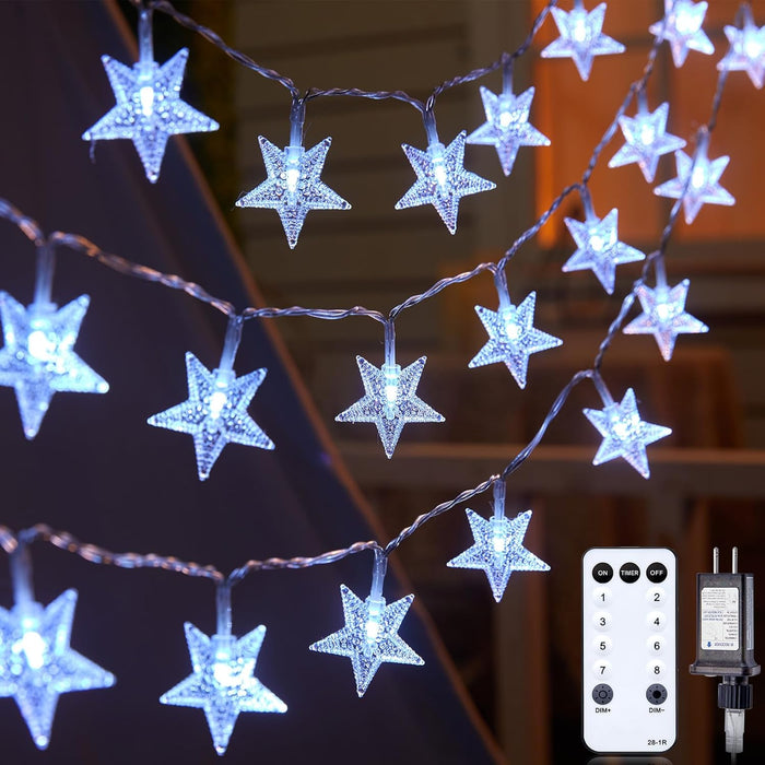 Star String Lights Plug in - 33 ft 100 LED Star Fairy String Lights with Remote and Timer, Waterproof for Bedroom Porch Wedding Party Patio Garden Tent Indoor Outdoor Décor, Warm White