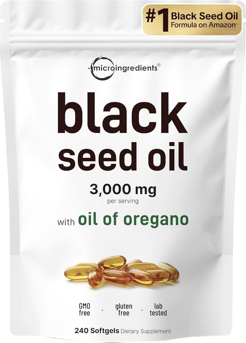 Micro Ingredients Oil of Oregano Softgels, 300 Count | 2 in 1 Formulated with Black Seed Oil, 4X Strength Carvacrol & Thymoquinone | Plant Based, Non-GMO, & Immune Support