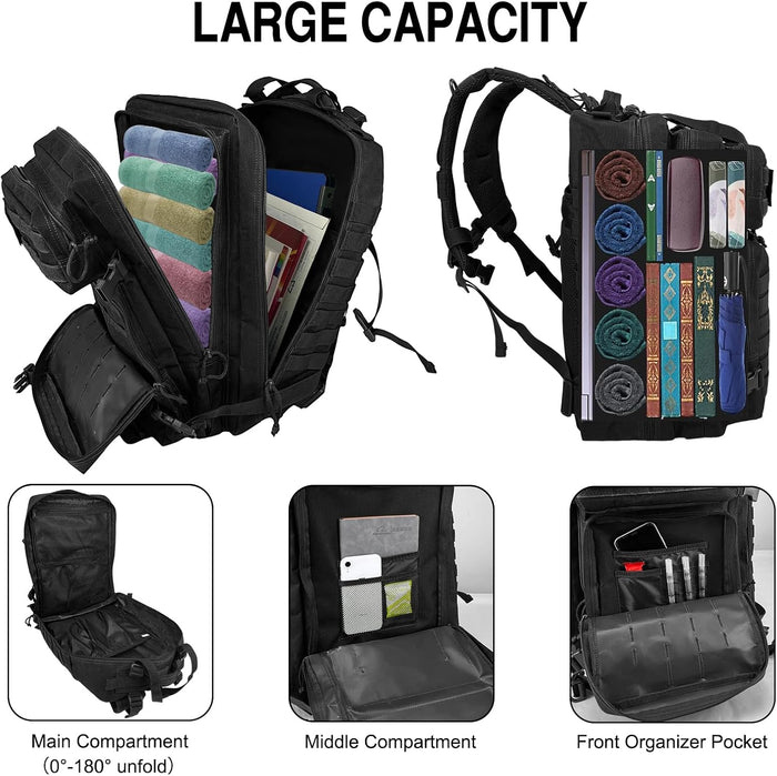 WOLT | Tactical Backpack for Men 45L Military Molle Backpack Large 3 Day Assault Pack Rucking Backpack for Hiking Survival(Black)