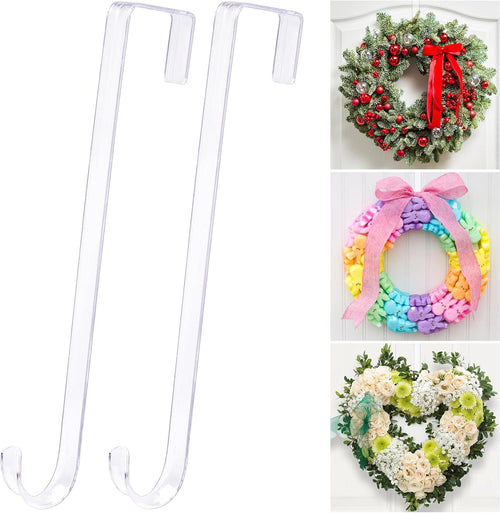 12" Clear Wreath-Hanger Non Scratch Over The Door Hooks,2 Pack Easter Halloween Christmas Decoration Welcome Sign for Front Doors Décor Inside Outside,Slim Hangers Organizer for Home
