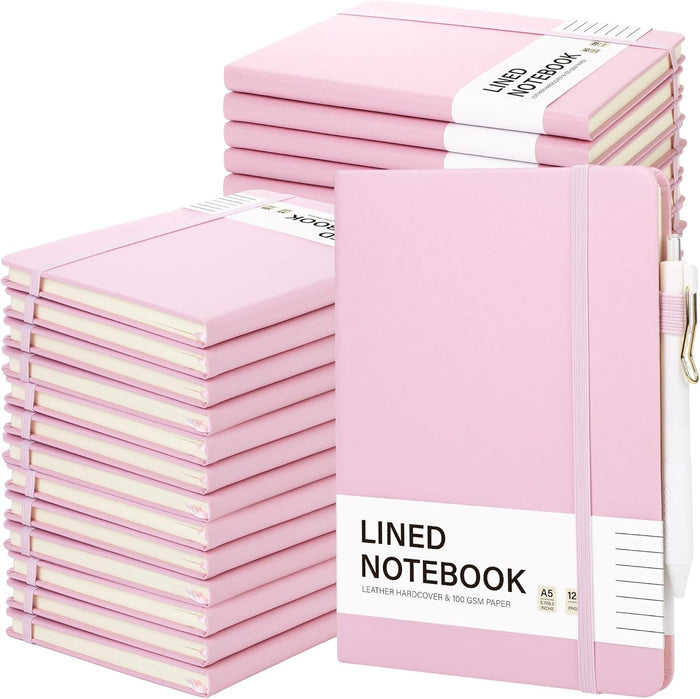 Aodaer 30 Set Lined Notebook Journals with Pens A5 Notebooks 100 GSM College Ruled Hardcover Notebook PU Leather Notepad with Pen Holder for Office School, 5.7 x 8.3 Inches, Deep Multicolor