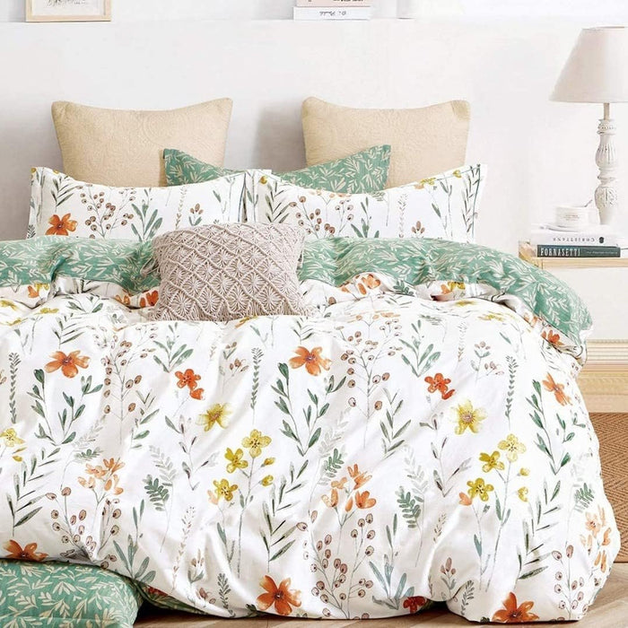 SLEEPBELLA Cotton King Size Comforter, 600 Thread Count Cotton White Printed with Blue & Blush Flowers Cotton Comforter Set,Down Alternative Bedding Set 3Pcs(King, White Floral)