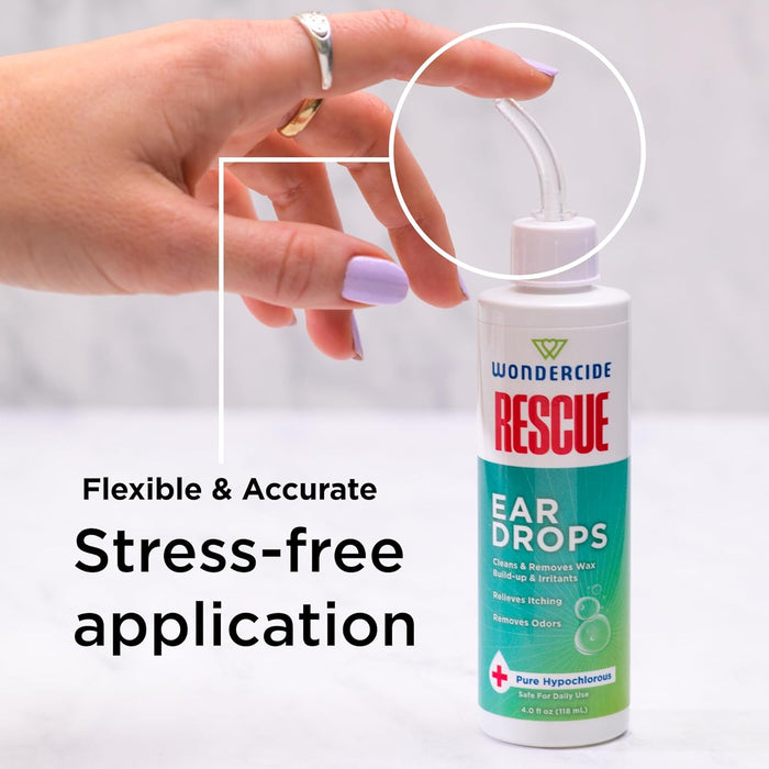 Wondercide Rescue - Ear Drops for Pets - Cleans and Removes Wax Build-Up and Irritants for Dogs and Cats - Relieves Itching and Redness with Pure Hypochlorous - 4 oz