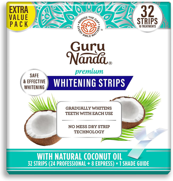 GuruNanda Teeth Whitening Strips - 7-Day Treatment with Non-Slip, Dry Strip Technology - Whitening Designed with Care for a Brighter Smile