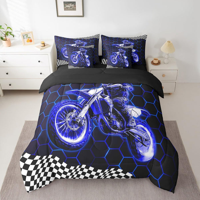Feelyou Cool Motocross 7 Pieces Beeding Set Twin Size Dirt Bike Bed Set Ultra Soft Motorcycle Racer Bed in a Bag with Comforter, Sheets, Pillowcases for Girls Boys Room Decor Racing Motocross Rider