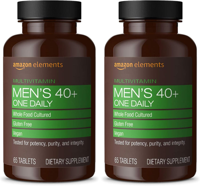 Amazon Elements Men’s One Daily Multivitamin, 62% Whole Food Cultured, Vegan, 65 Tablets, 2 month supply (Packaging may vary)