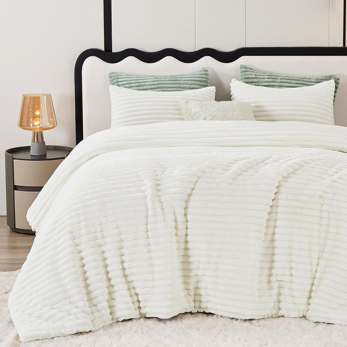 CozyLux Fluffy Queen Comforter Set - Super Soft Faux Fur Black Comforter Queen Size, Winter Warm Fleece Bedding Set, 3 Pieces Plush Fuzzy Bed Set (1 Shaggy Comforter, 2 Pillowcases)