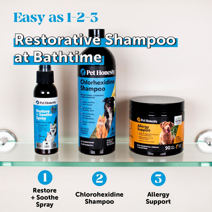 Pet Honesty Chlorhexidine Cat & Dog Seasonal Itch Relief Shampoo, for Allergies, Itching, Skin and Coat Supplement, Helps Shedding, Hot Spots, Deodorizing Dog Shampoo & Grooming Supplies,16oz