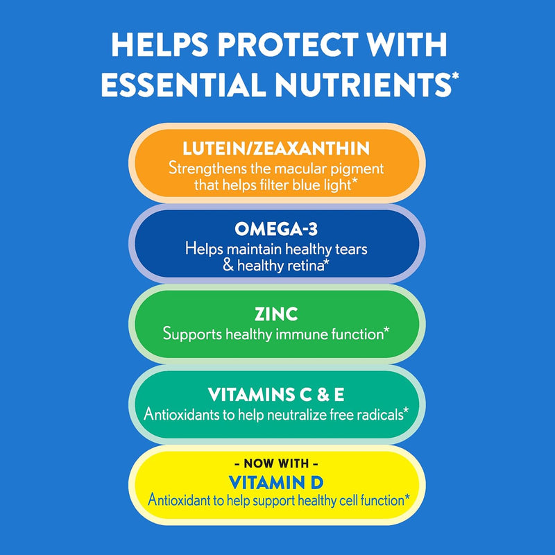 Ocuvite 50+ Eye Vitamin & Mineral Supplement, Multivitamin for Vision & Ocular Health with Omega-3, Zinc, Vitamins C & E, Lutein & Zeaxanthin, Zinc Supplements for Women and Men, 90 Softgels