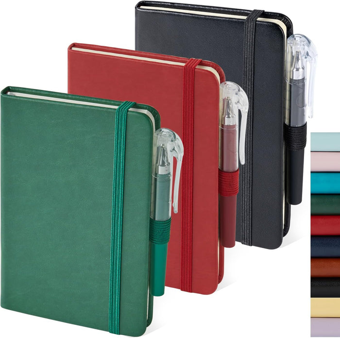 (3 Pack) Pocket Notebook Journal, Hardcover Small Mini Notebooks with Pens for Work, 3.7" x 5.7" A6 Notebook College Ruled with 100Gsm Premium Thick Lined Paper, Black Leather