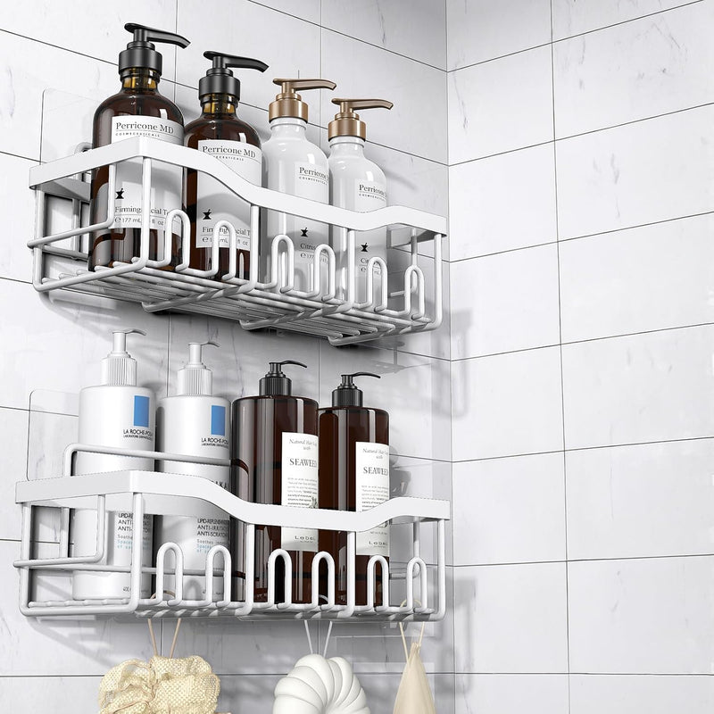 EUDELE 5-Pack Rustproof Stainless Steel Shower Caddy Set– No Drill Adhesive Bathroom Organizer, Space-Saving Shower Shelves for Apartment Essentials, Bathroom/Kitchen Storage Home Decor-L Size