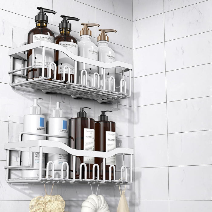 EUDELE 5-Pack Rustproof Stainless Steel Shower Caddy Set– No Drill Adhesive Bathroom Organizer, Space-Saving Shower Shelves for Apartment Essentials, Bathroom/Kitchen Storage Home Decor-L Size