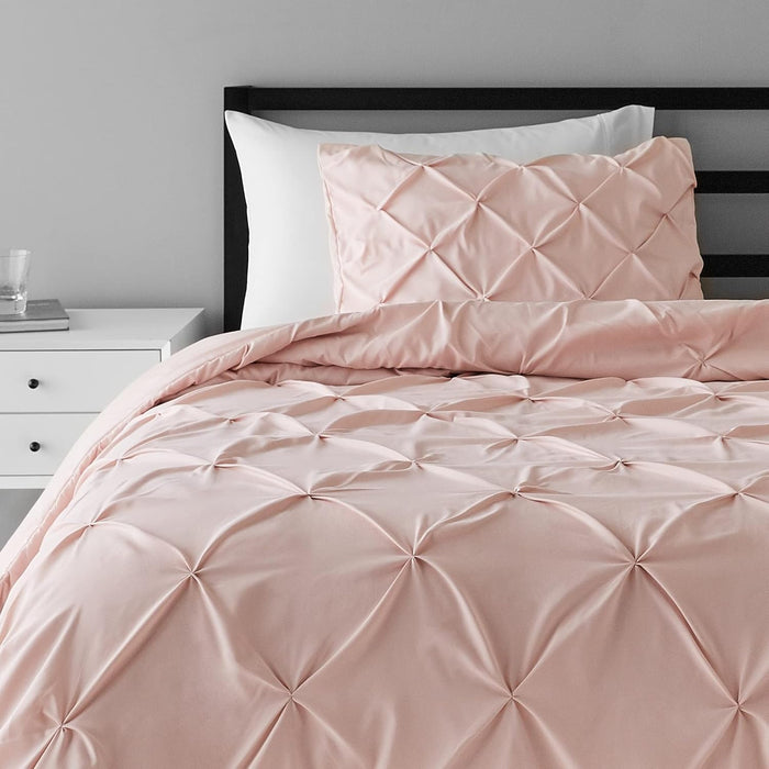 Amazon Basics Soft, Warm Down Alternative Queen Size Comforter Set, All-Season 3-Piece Bedding with Breathable Microfiber, Pinch Pleat Design, Full/Queen, Navy Blue