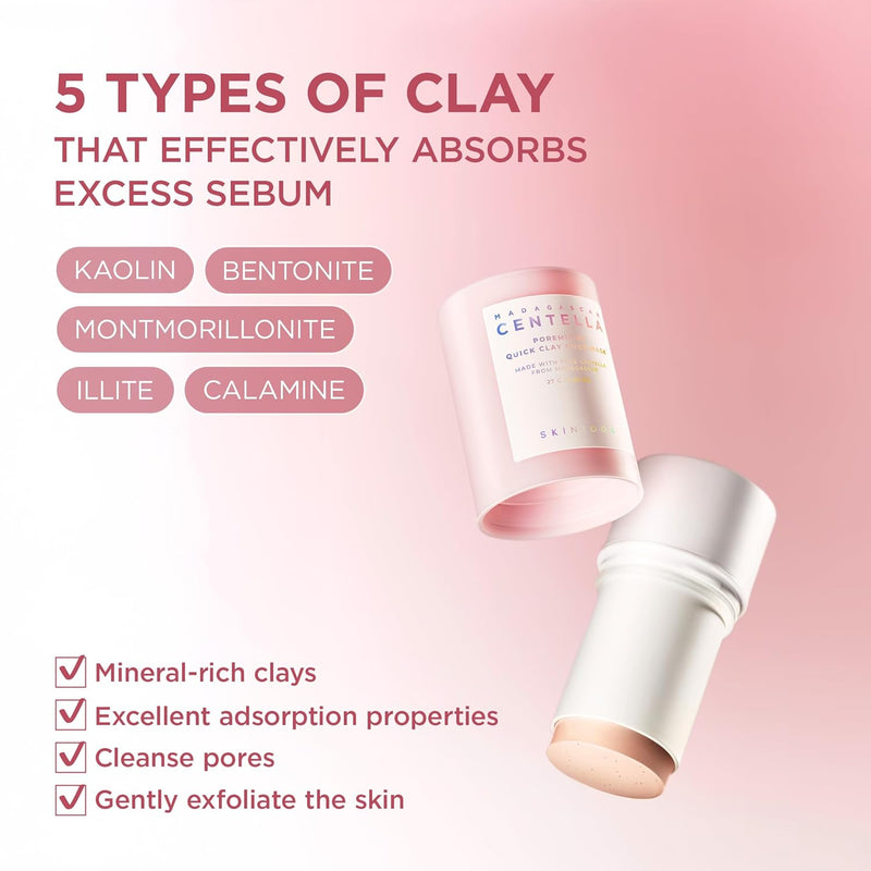 SKIN1004 Poremizing Quick Clay Stick Mask 0.95oz, 27g, Korean Face Treatment for Pore Minimizing, Pink Clay Mask with Himalayan Pink Salt & Madagascar Centella for Skin Softness, Korean Skin Care