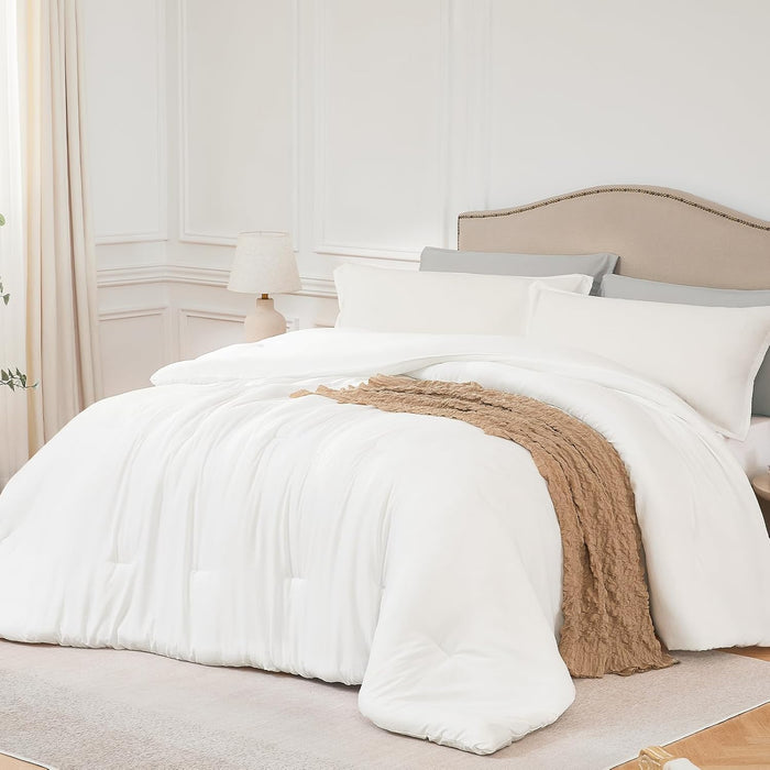 Queen Comforter Sets White,3PCS Soft Lightweight Breathable Bedding Comforter Sets for All Season, Queen Size(90''×90'' Comforter & 2 Pillowcases)