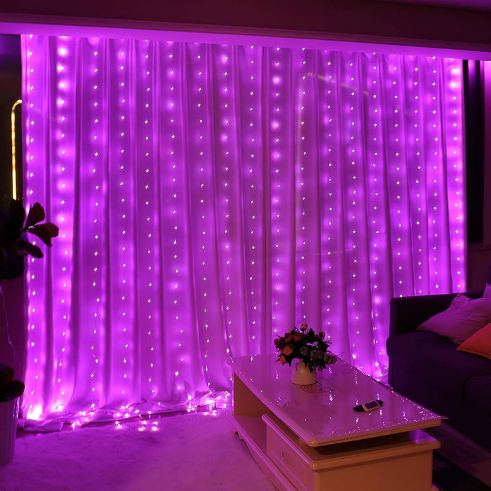 HXWEIYE 300LED Fairy Curtain Lights, 9.8x9.8Ft Warm White USB Plug in 8 Modes Christmas String Hanging Lights with Remote for Bedroom, Indoor, Outdoor, Weddings, Party