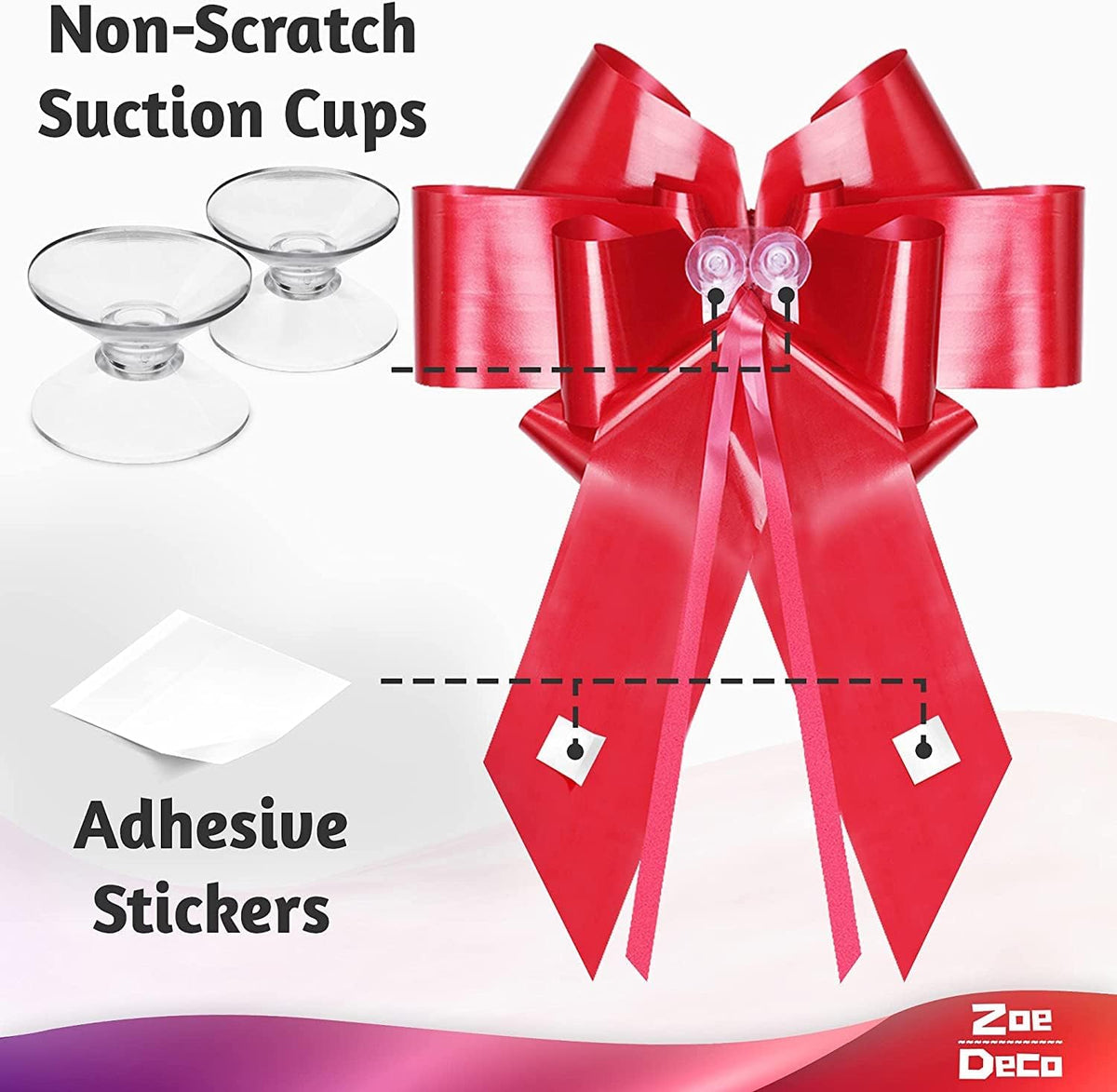 Zoe Deco - Big Car Bow - Red, 30 Inch - Giant Car Bow for Birthday, Christmas, Wedding Reception, Surprise Party - Large Gift Wrapping for Huge Present