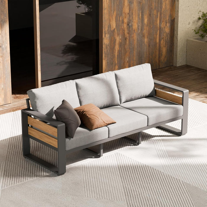 ZANDOR Aluminum Outdoor Patio Furniture Set, 5-Piece Metal Modern Outside Sectional Conversation Lawn Furniture with Coffee Table & Washable Thick Cushions,Seating Sofa for Garden/Backyard/Porch Grey