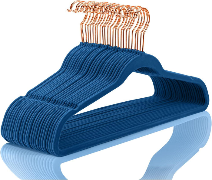 MIZGI Premium Velvet Hangers (50 Pack) Heavy Duty - Non Slip Felt Hangers - Blush Pink - Rose Gold 360 Degree Swivel Hooks,Space Saving Clothes Hanger,Durable Strong Hanger for Suits,Coats,Dress