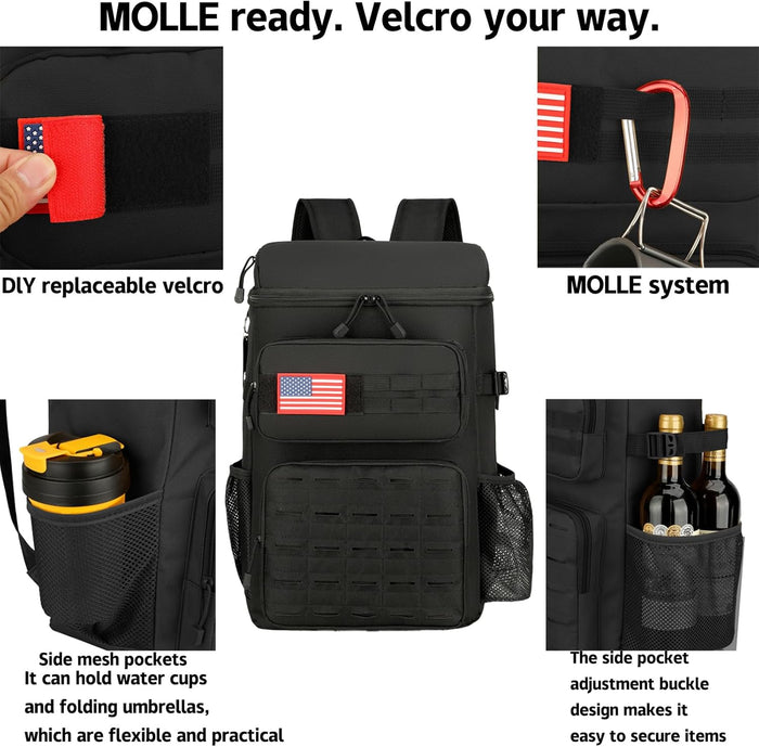Tactical Backpack Cooler,Tactical Insulated Soft Cooler Bag Large Capacity Leakproof Back Pack,Portable Soft Cooler Bag Waterproof for Beach, Travel, Camping, Picnic, Hiking(Black)