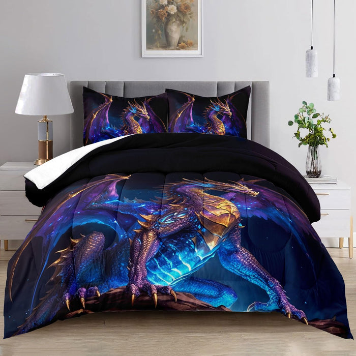 Raphus Cucullatus Dragon Comforter Set - Twin Size, Ancient Wild Animal Dragon Pattern Bedding for Boys