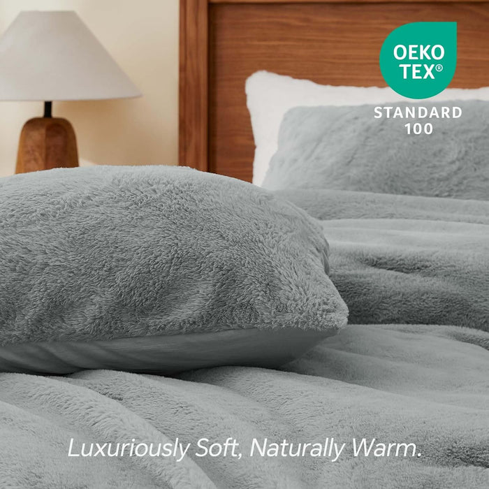 BEDELITE Faux Fur Fleece Queen Comforter Set - Fluffy & Warm Grey Comforter Queen Size，Ultra Soft and Cozy Winter Bedding Set,Fuzzy Thick Bed Set,1 Comforter and 2 Pillowcases