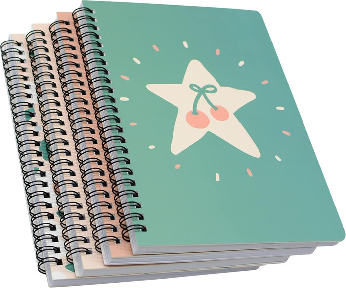 Yansanido Spiral Notebook, 4 Pcs A5 Thick Tree Design Hardcover 8mm Ruled 4 Color 80 Sheets -160 Pages Journals for Study and Notes (Tree)