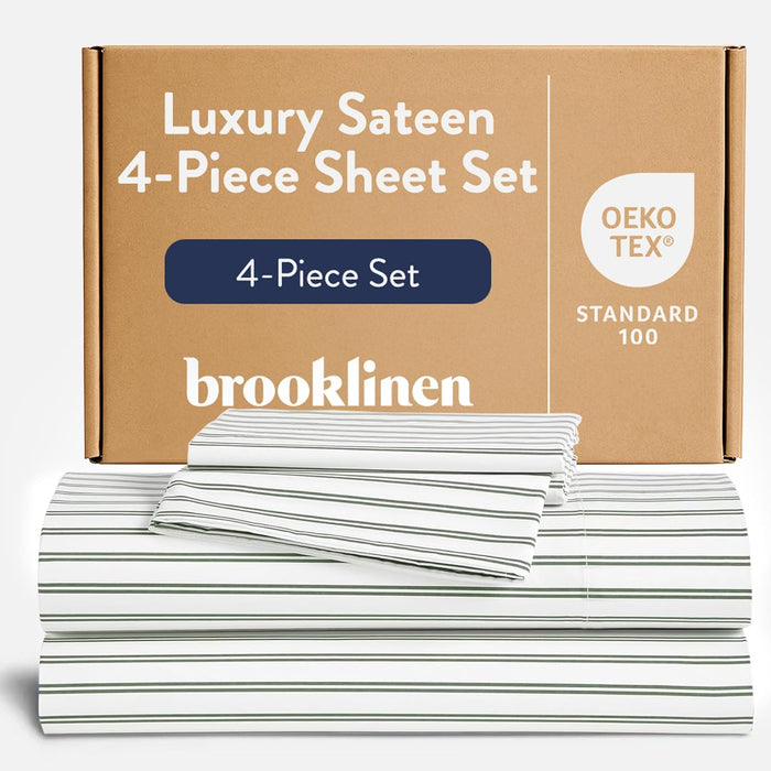 Brooklinen Luxury Sateen 4 Piece Sheet Set - 100% Cotton Bed Sheets, Soft & Durable King Size Sheets Set in Slate Grey, Oeko-TEX Certified Bedding Set, 1 Fitted Sheet, 1 Flat Sheet, 2 Pillowcases