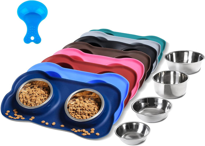 Hubulk Pet Dog Bowls 2 Stainless Steel Dog Bowl with No Spill Non-Skid Silicone Mat + Pet Food Scoop Water and Food Feeder Bowls for Feeding Small Medium Large Dogs Cats Puppies (S, Pink)