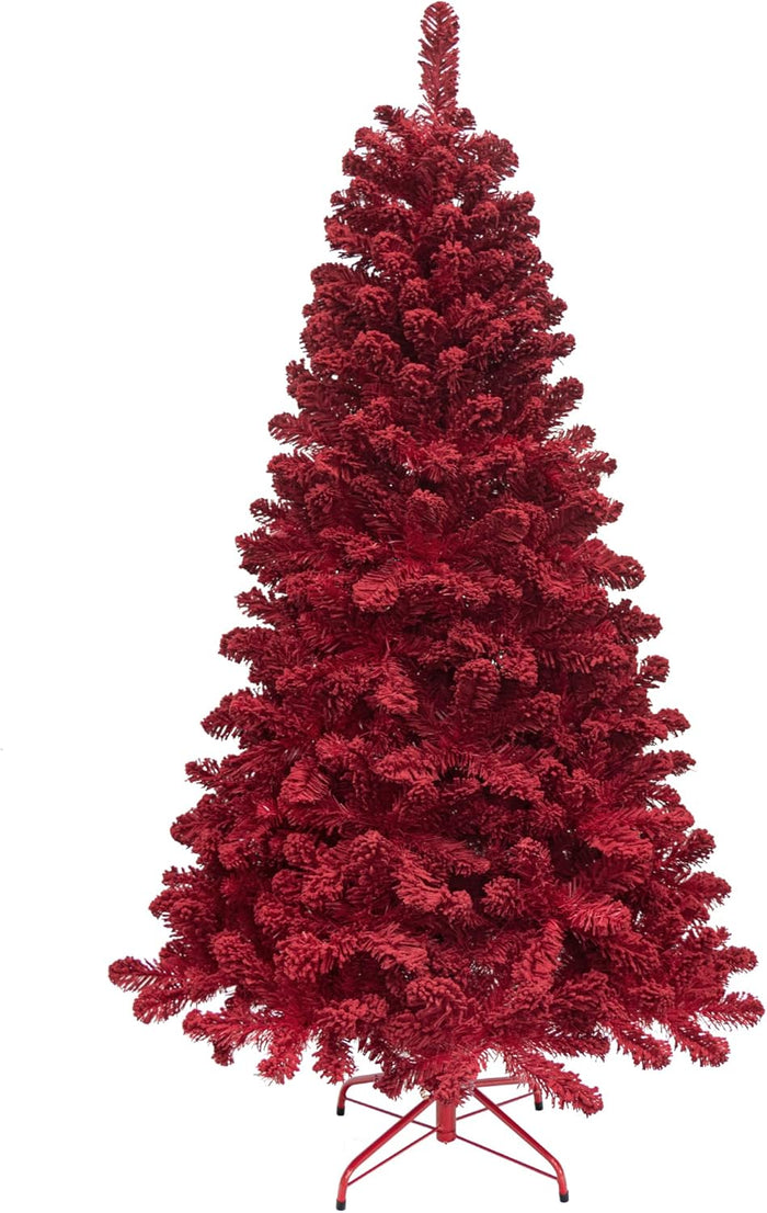 KI Store Flocked Red Christmas Tree 6ft Artificial Xmas Tree with Flocking Red Snow Unlit for Voluntines Day Xmas Decor