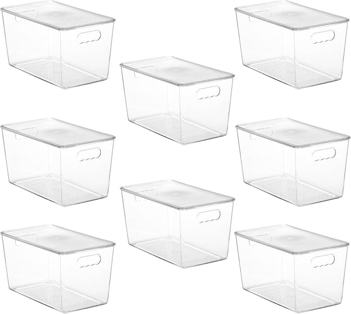 Vtopmart 6 Pack Clear Stackable Storage Bins with Lids, Large Plastic Containers with Handle for Pantry Organizer and Storage,Perfect for Bathroom,Cabinet,Kitchen,Fridge,Closet Organization