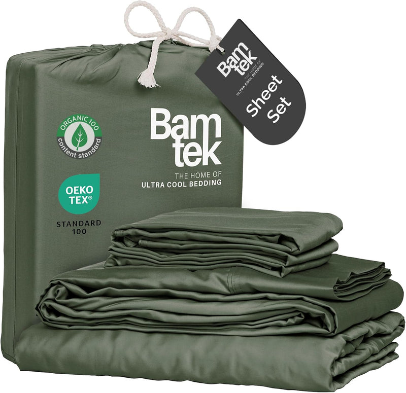 100% Viscose from Bamboo Sheets Queen Size, Super Soft Bedding Set, 4PC Cooling Sheets for Hot Sleepers, Vegan Silk Moisture Wicking, Organically Grown Bedsheet, Sage - 60" x 80"