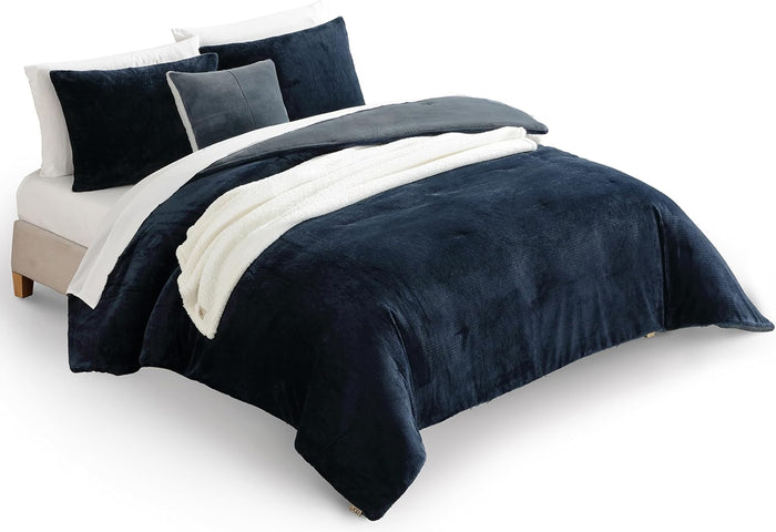 UGG Full/Queen Comforter Set 5 Piece Bed in a Bag with Throw Blanket, Decorative Pillow, Shams, Reversible Hypoallergenic Washable Luxury Warm Fluffy Bedding Set, Brown Birch (Remina)