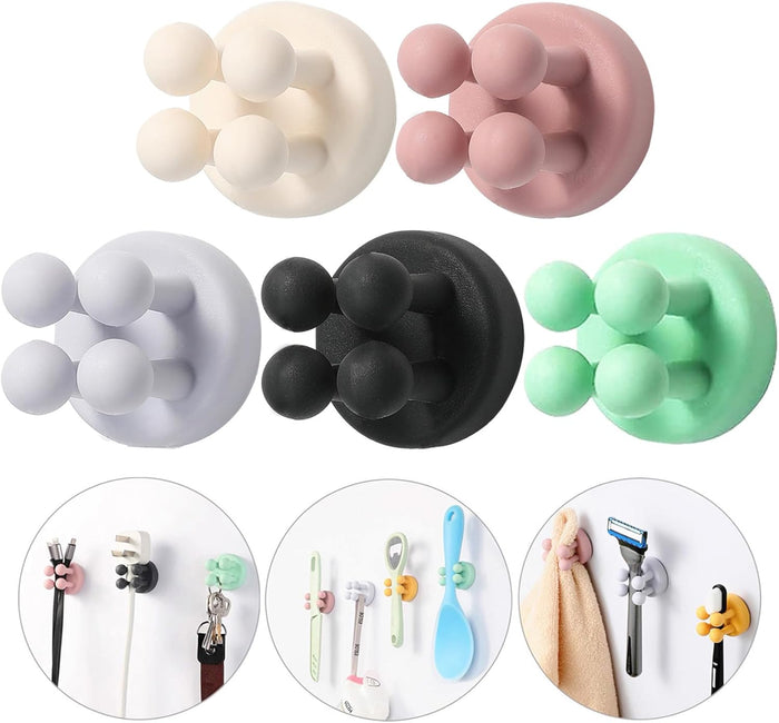 iBetterLife Self-adhesive Silicone Hook Holders - 5Pcs Mounted to Wall for Clipping Hanging Toothbrush Razor Towel Key Plug Cable, Utility Holders for Kitchen Bathroom Home Office Dorm Room Essentials