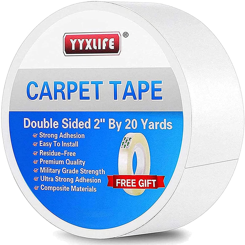 YYXLIFE Double Sided Removable Rug Tape - Carpet Adhesive for Hardwood Floors,Non Slip Anti Curling Floor Tape for Area Rugs,Mats,Carpets - No Residue Strong Hold for Tile, 2Inch x 10Yards,White