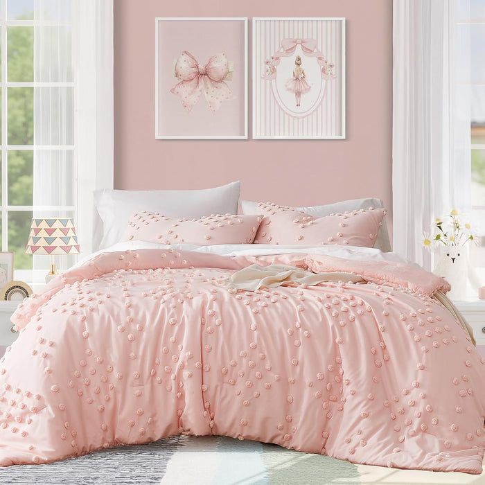 Geniospin Light Blue Full Comforter Set for Girls- 7 Pieces Bowknot Jacquard Bed in A Bag Twin Bedding Sets with Sheets, Pillowcases & Shams, All Season Kids Comforter Set