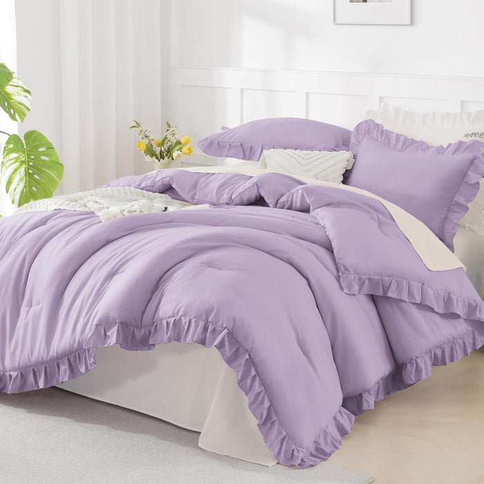 Andency Comforter Full Size Set White, 3 Pieces Ruffle Farmhouse Shabby Chic Gift Full Comforter Set, Soft Lightweight Fluffy All Season Room Decor Bed Set for Girls Women Teens Daughter