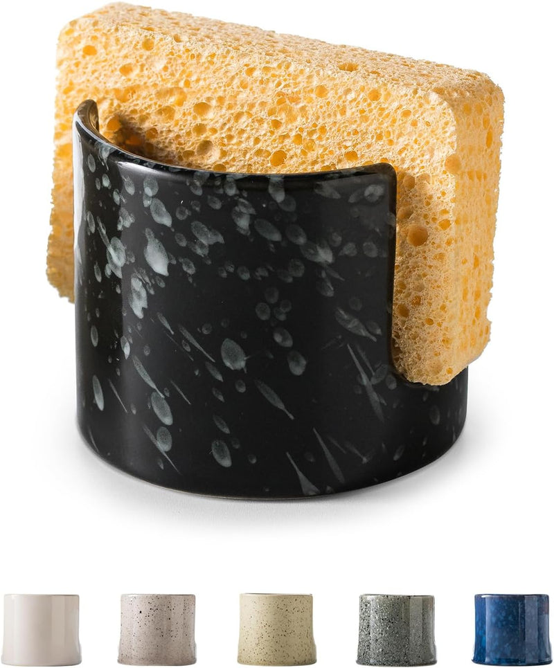 Checkered Sponge Holder for Kitchen Sink, Ceramic Dish Sponge Dish Rack Scrubby Holder Kitchen Organizer Cute Sink Caddy Organizer, Farmhouse Decor, Black and White