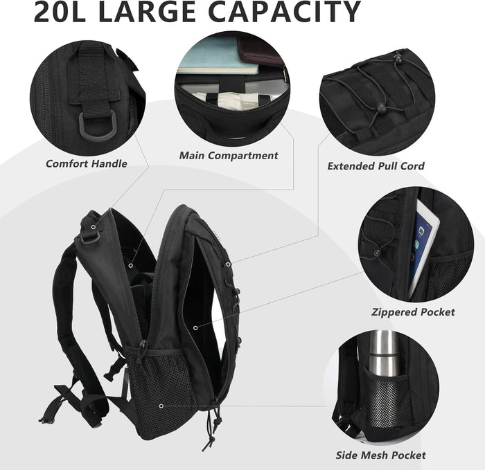 BAIXINGBAGS 20L Mini Small tactical backpack for men, MOLLE System Daypack black gym hunting backpack Comfortable for Hiking Camping