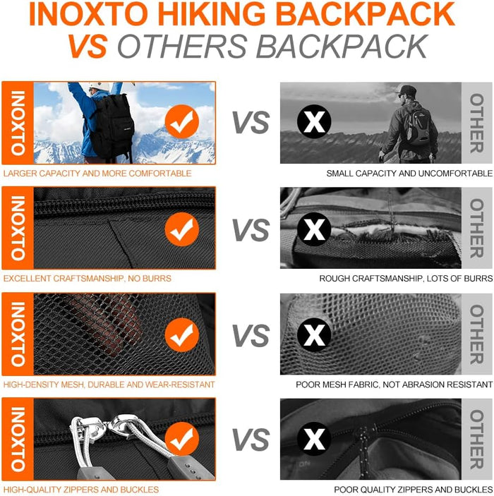 INOXTO 35L/40L Hiking Backpack, Camping Backpack with Waterproof Rain Cover for Men, Outdoor Sport Travel Daypack for Climbing (Black)