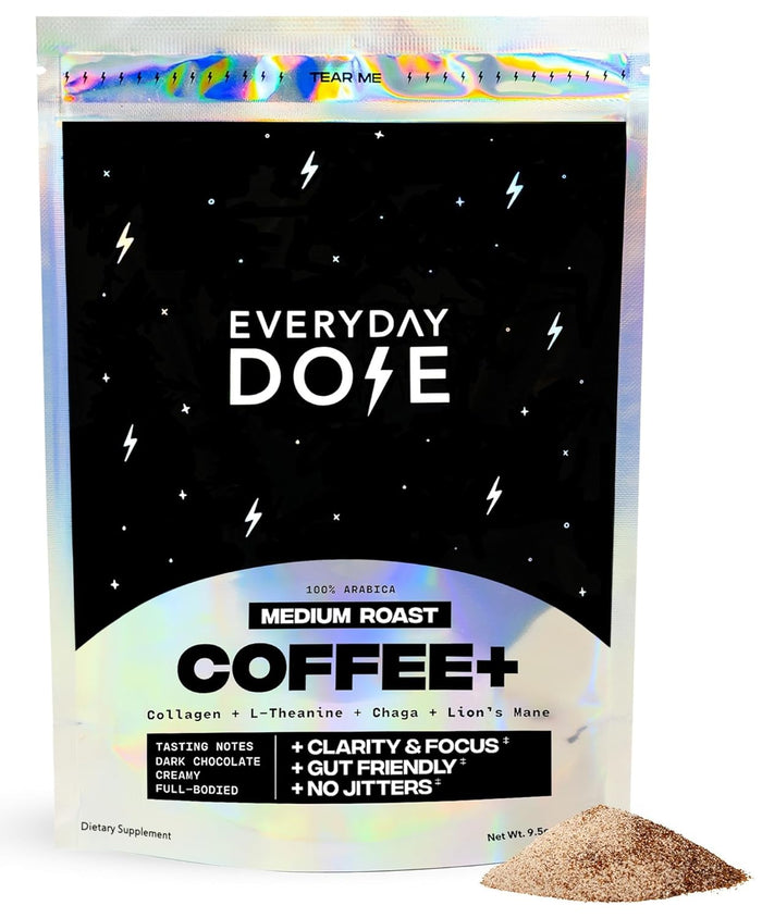 Everyday Dose Premium Adaptogenic Mushroom Coffee with Grass-Fed Collagen, Chaga, Lions Mane & L-Theanine for Better Focus, Energy, Digestion, Skin, and Immunity 30 Servings