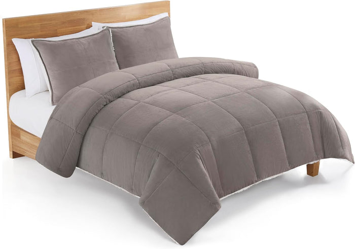 UGG Blissful Comforter Set with 2 Pillow Shams Reversible White Comforter Plush Fluffy Warm Bed Set Premium Hypoallergenic Down Alternative Bedding Breathable, King/California King, Brown Fawn