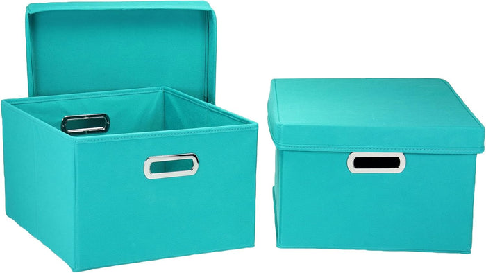 Household Essentials Fabric Storage Boxes with Lids and Handles, Blue
