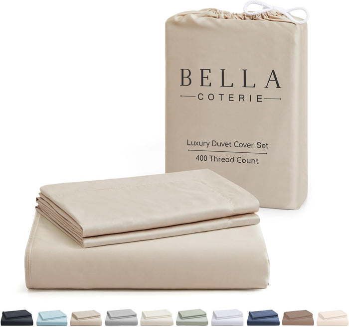 Bella Coterie Luxury Bamboo Viscose Queen Size Duvet Cover Set | 100% Organically Grown | Corner Ties | Ultra Soft | Cooling | Two Pillow Shams | 90 x 94 | No Insert [Coastal Blue]