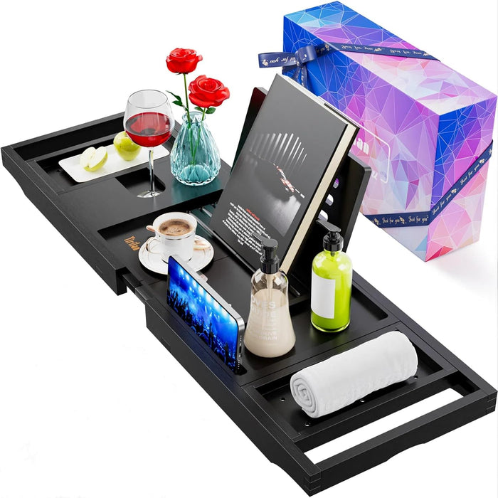 Premium Bathtub Tray Caddy, Expandable Bath Tray, Unique House Warming Gifts, New Home, Anniversary and Wedding Gifts for Couple, Bridal Shower Gift for Women